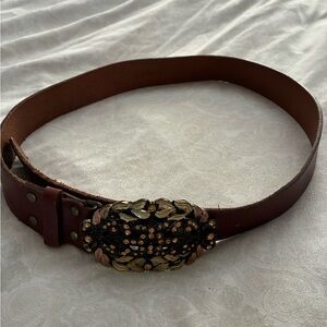 CAbi Leather Belt with Decorative Gold Buckle